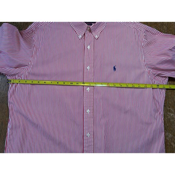 Ralph Lauren Red & White Striped Classic Fit Button Down Shirt 100% Cotton 17/34 - Picture 4 of 9